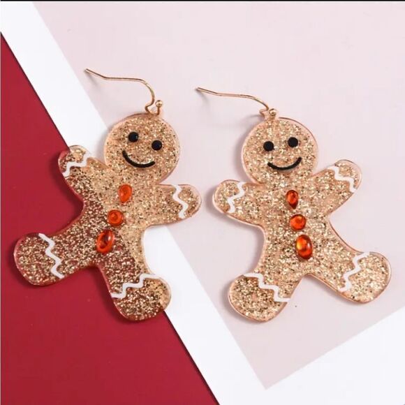 3 For 26 - Gingerbread Man Dangle Christmas Earrings - Picture 2 of 3